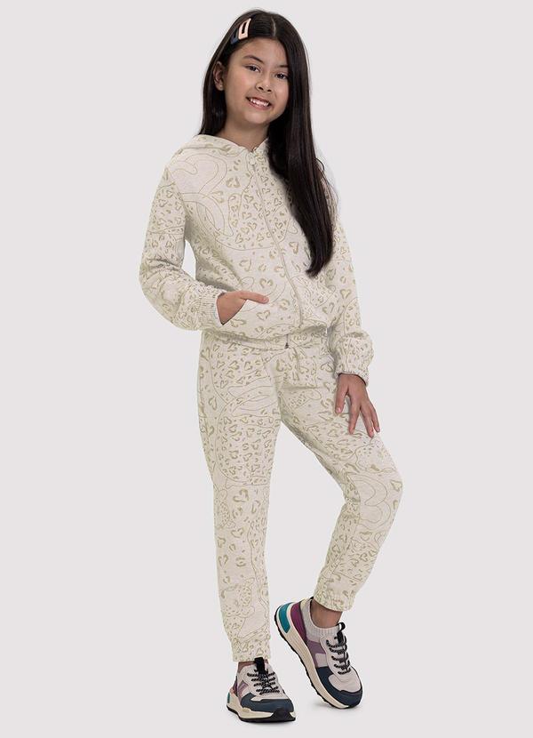 Alakazoo - Conjunto Infantil Menina em Moletom Animal Print Off White 1