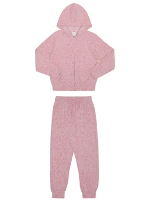 Alakazoo - Conjunto Infantil Menina em Moletom Animal Print Rosa - ALAKAZOO