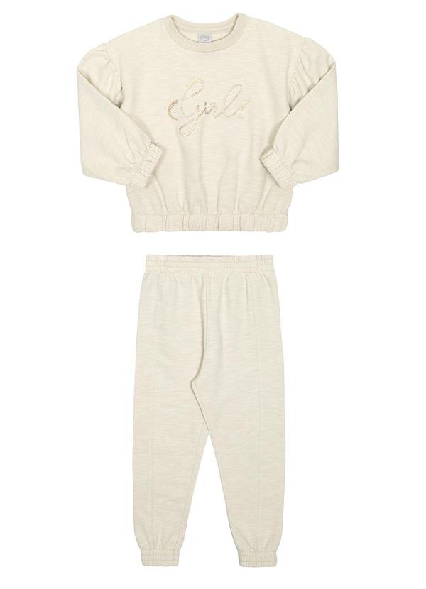 Alakazoo - Conjunto Infantil Menina em Moletom com Lantejoula Bege 2
