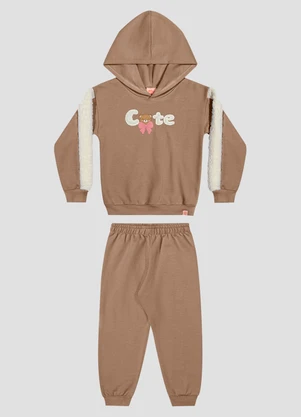 Kely Kety - Conjunto Infantil Menina em Moletom com Pelúcia Marrom - KELY KETY