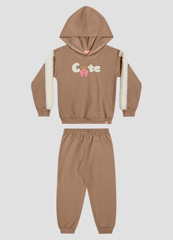 Kely Kety - Conjunto Infantil Menina em Moletom com Pelúcia Marrom