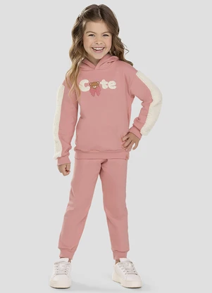 Kely Kety - Conjunto Infantil Menina em Moletom com Pelúcia Rosa - KELY KETY