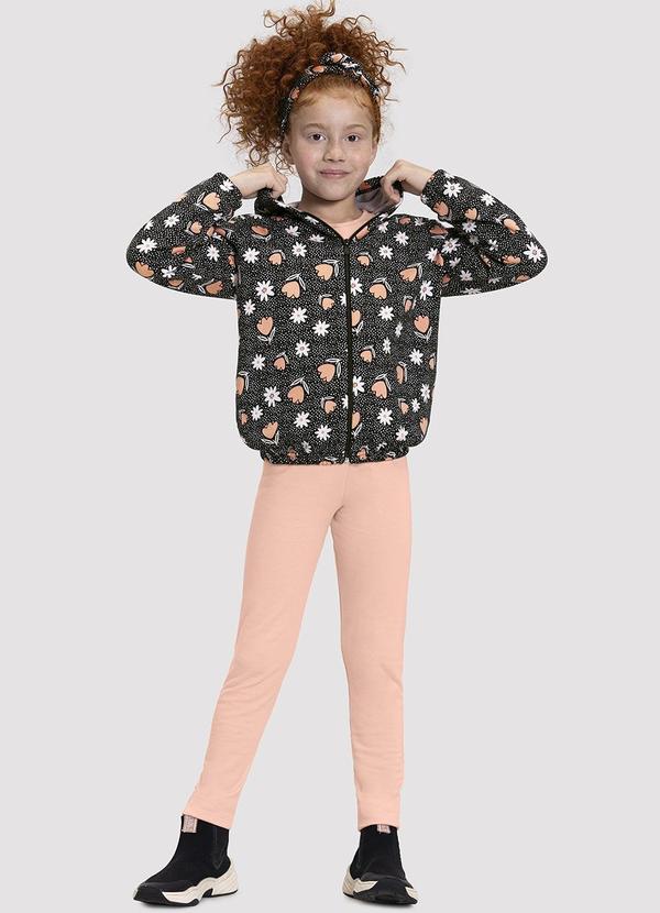 Alakazoo - Conjunto Infantil Menina em Moletom Favoritos Preto