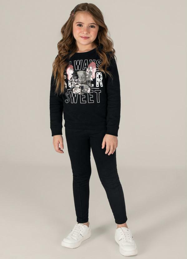 Brandili Mundi - Conjunto Infantil Menina em Moletom Preto
