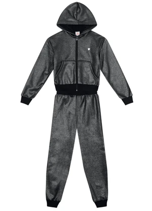 Brandili - Conjunto Infantil Menina em Moletom Preto - BRANDILI