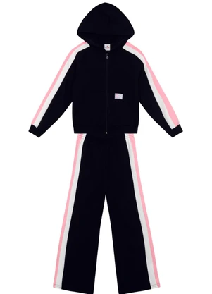 Brandili - Conjunto Infantil Menina em Moletom Preto - BRANDILI