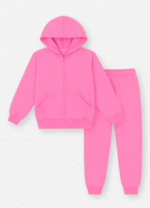 Abrange - Conjunto Infantil Menina em Moletom Rosa - ABRANGE