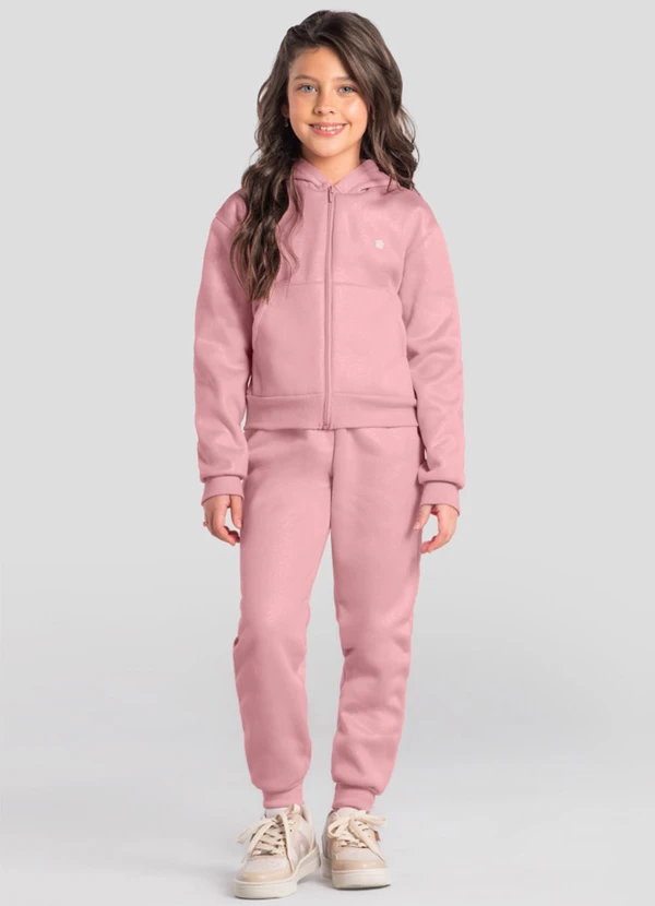 Brandili - Conjunto Infantil Menina em Moletom Sport Rosa