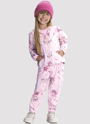 Alakazoo - Conjunto Infantil Menina em Politel Estampado Rosa - ALAKAZOO