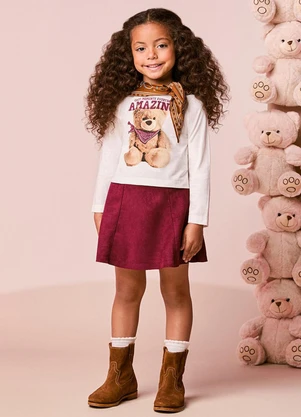 Momi - Conjunto Infantil Menina em Suede de Ursinho - MOMI