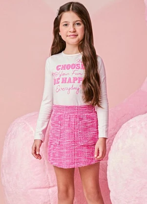 Momi - Conjunto Infantil Menina em Tweed Pink com Bolso - MOMI