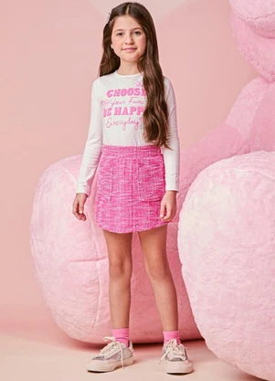 Momi - Conjunto Infantil Menina em Tweed Pink com Bolso - MOMI