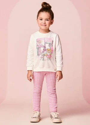 Momi - Conjunto Infantil Menina em Tweed Rosa de Ursinha - MOMI