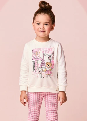 Momi - Conjunto Infantil Menina em Tweed Rosa de Ursinha - MOMI