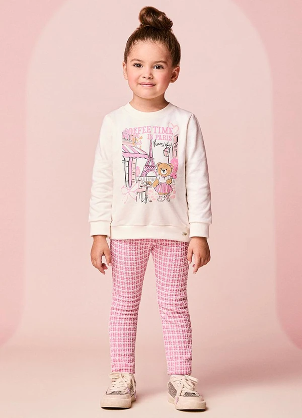 Momi - Conjunto Infantil Menina em Tweed Rosa de Ursinha