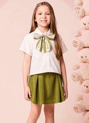 Momi - Conjunto Infantil Menina em Veludo com Laço - MOMI
