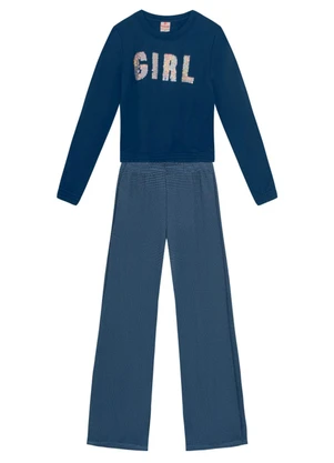 Brandili - Conjunto Infantil Menina Escrita Azul - BRANDILI