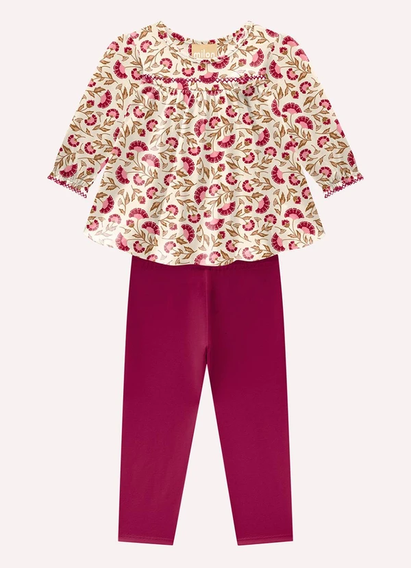 Milon - Conjunto Infantil Menina Estampa Bege