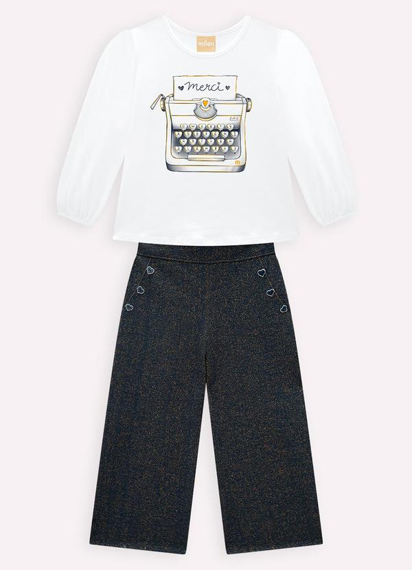Milon - Conjunto Infantil Menina Estampa Branco