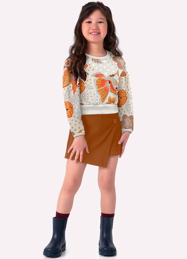 Nanai - Conjunto Infantil Menina Estampa Cinza