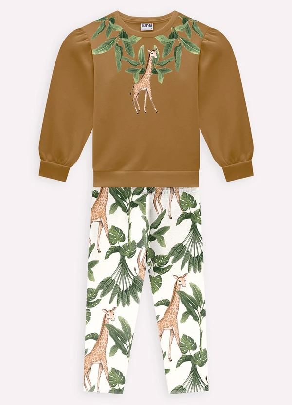 Nanai - Conjunto Infantil Menina Estampa Marrom