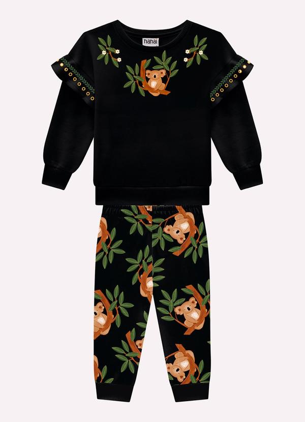 Nanai - Conjunto Infantil Menina Estampa Preto