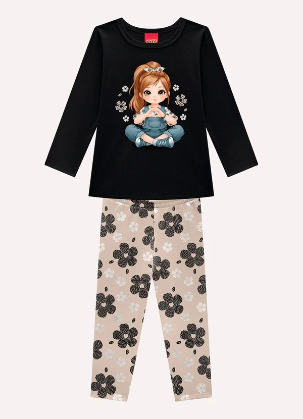 Kyly - Conjunto Infantil Menina Estampa Preto