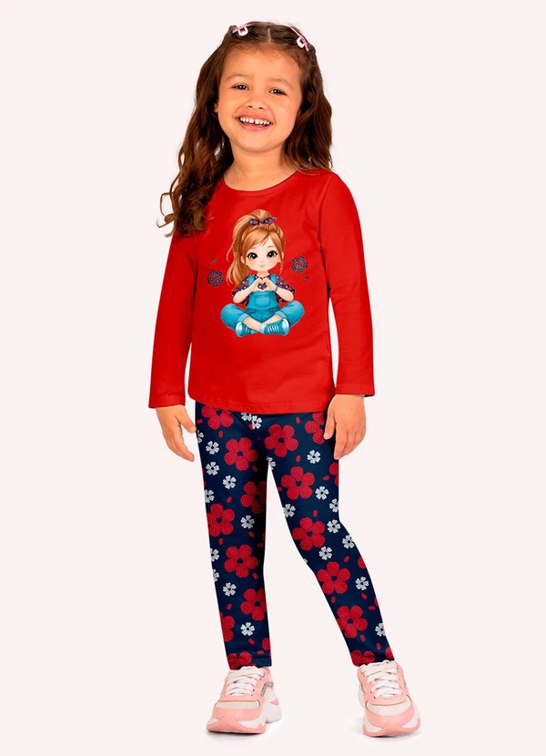 Kyly - Conjunto Infantil Menina Estampa Vermelho