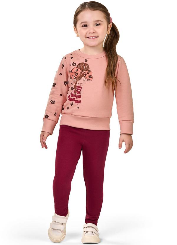 Elian - Conjunto Infantil Menina Estampado com Puff Rosa
