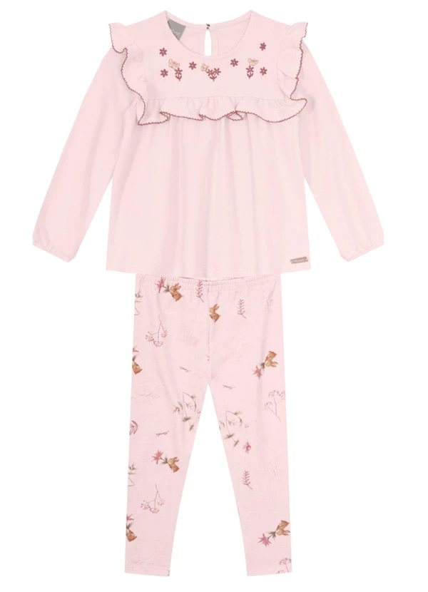 Brandili Mundi - Conjunto Infantil Menina Floral Elegante Rosa