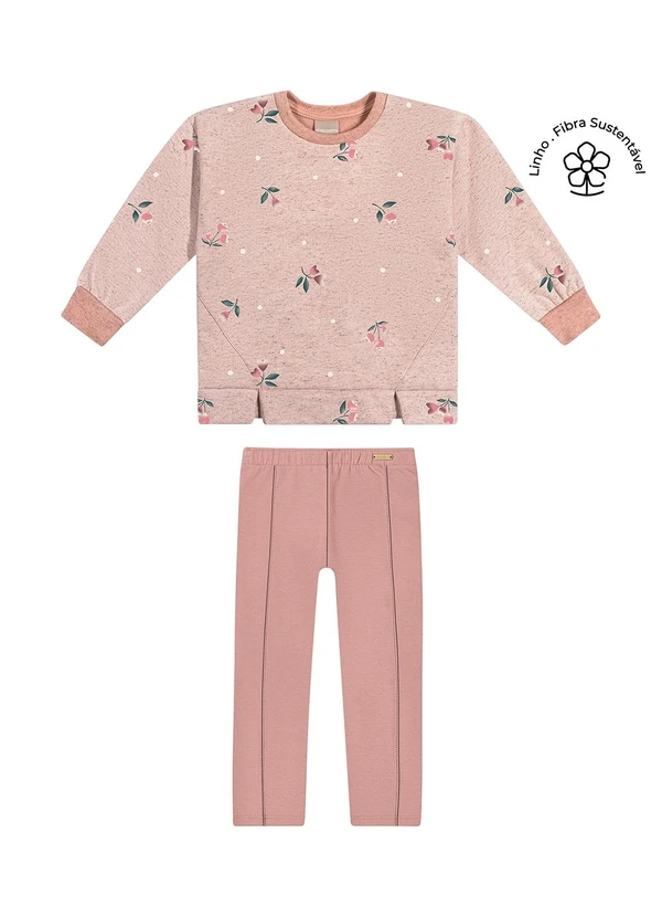 Colorittá - Conjunto Infantil Menina Floral Linho Rosa