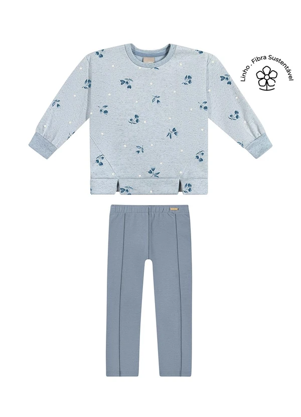 Colorittá - Conjunto Infantil Menina Floral Linho Azul