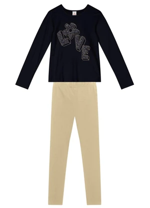 Brandili - Conjunto Infantil Menina Floral Preto - BRANDILI