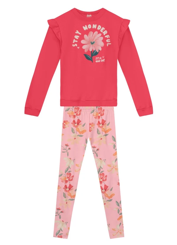 Brandili - Conjunto Infantil Menina FloralVermelho