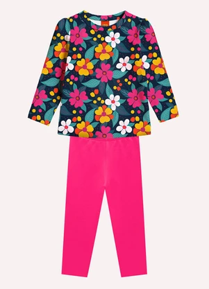 Kyly - Conjunto Infantil Menina Flores Azul - KYLY