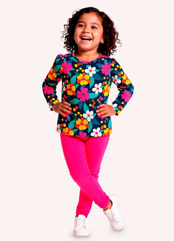 Kyly - Conjunto Infantil Menina Flores Azul