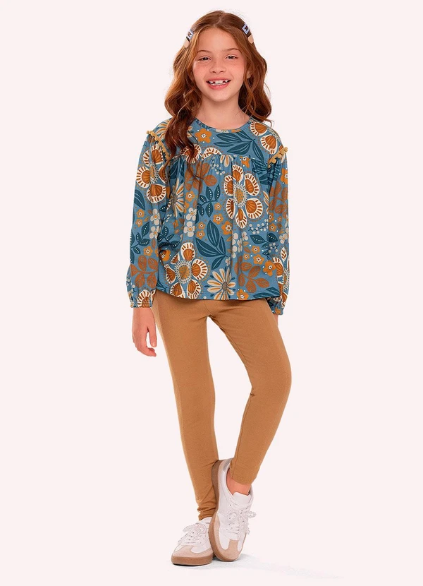 Nanai - Conjunto Infantil Menina Flores Azul