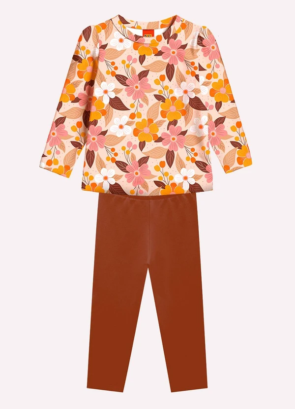 Kyly - Conjunto Infantil Menina Flores Bege