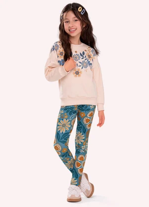 Nanai - Conjunto Infantil Menina Flores Bege - NANAI