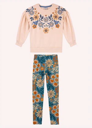 Nanai - Conjunto Infantil Menina Flores Bege - NANAI