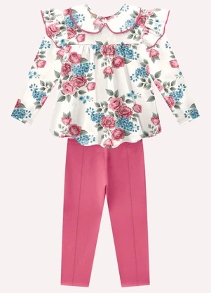 Milon - Conjunto Infantil Menina Flores Branco - MILON