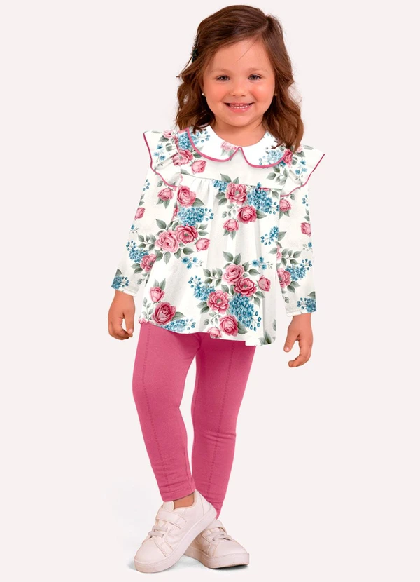 Milon - Conjunto Infantil Menina Flores Branco