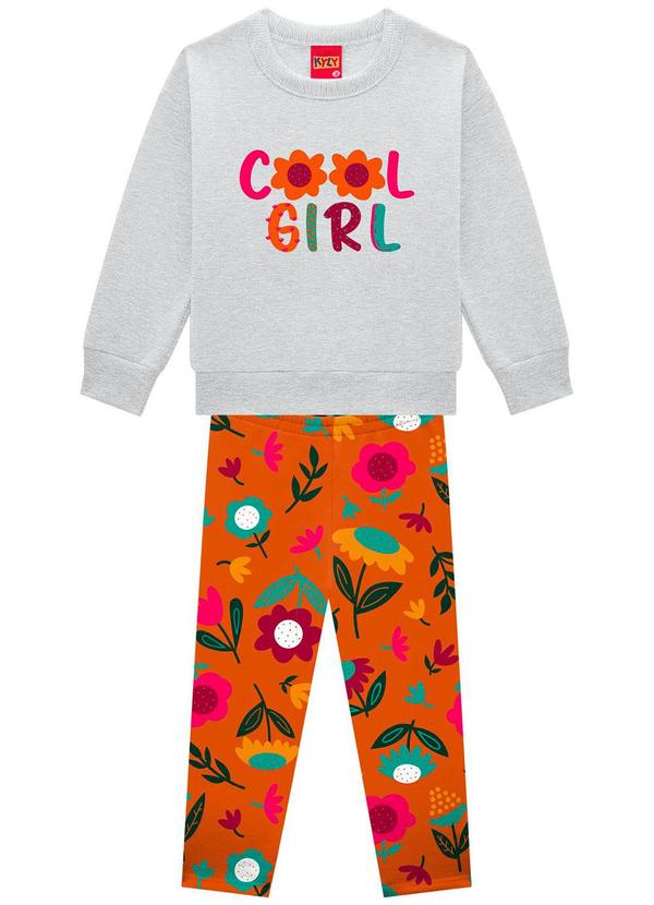 Kyly - Conjunto Infantil Menina Flores Cinza