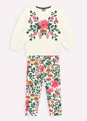 Nanai - Conjunto Infantil Menina Flores Cinza - NANAI