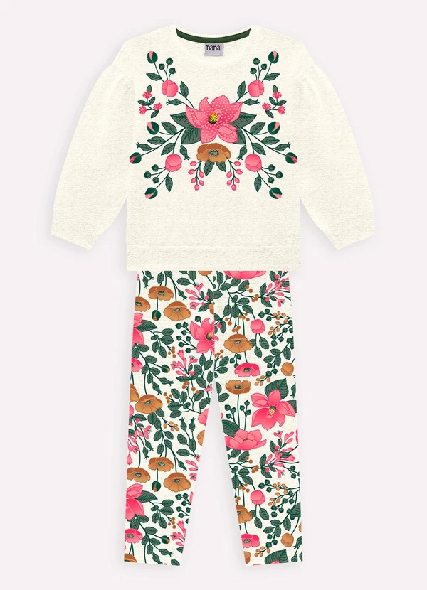 Nanai - Conjunto Infantil Menina Flores Cinza