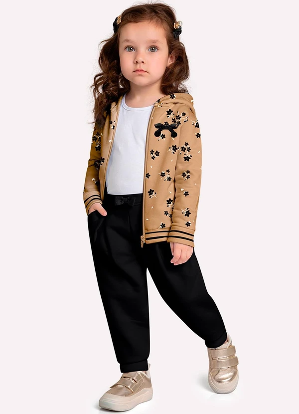 Milon - Conjunto Infantil Menina Flores Marrom