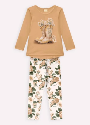 Milon - Conjunto Infantil Menina Flores Marrom - MILON