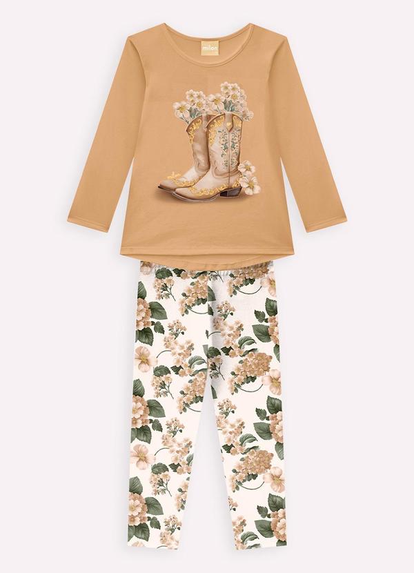 Milon - Conjunto Infantil Menina Flores Marrom