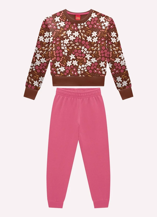 Kyly - Conjunto Infantil Menina Flores Marrom