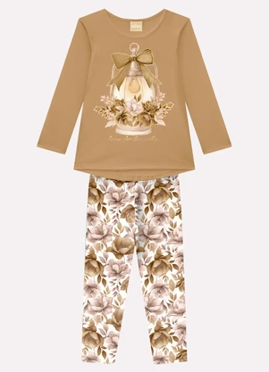 Milon - Conjunto Infantil Menina Flores Marrom - MILON